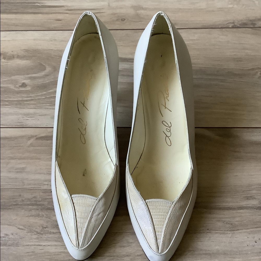 Vintage Cream leather and snakeskin 2.75” heels